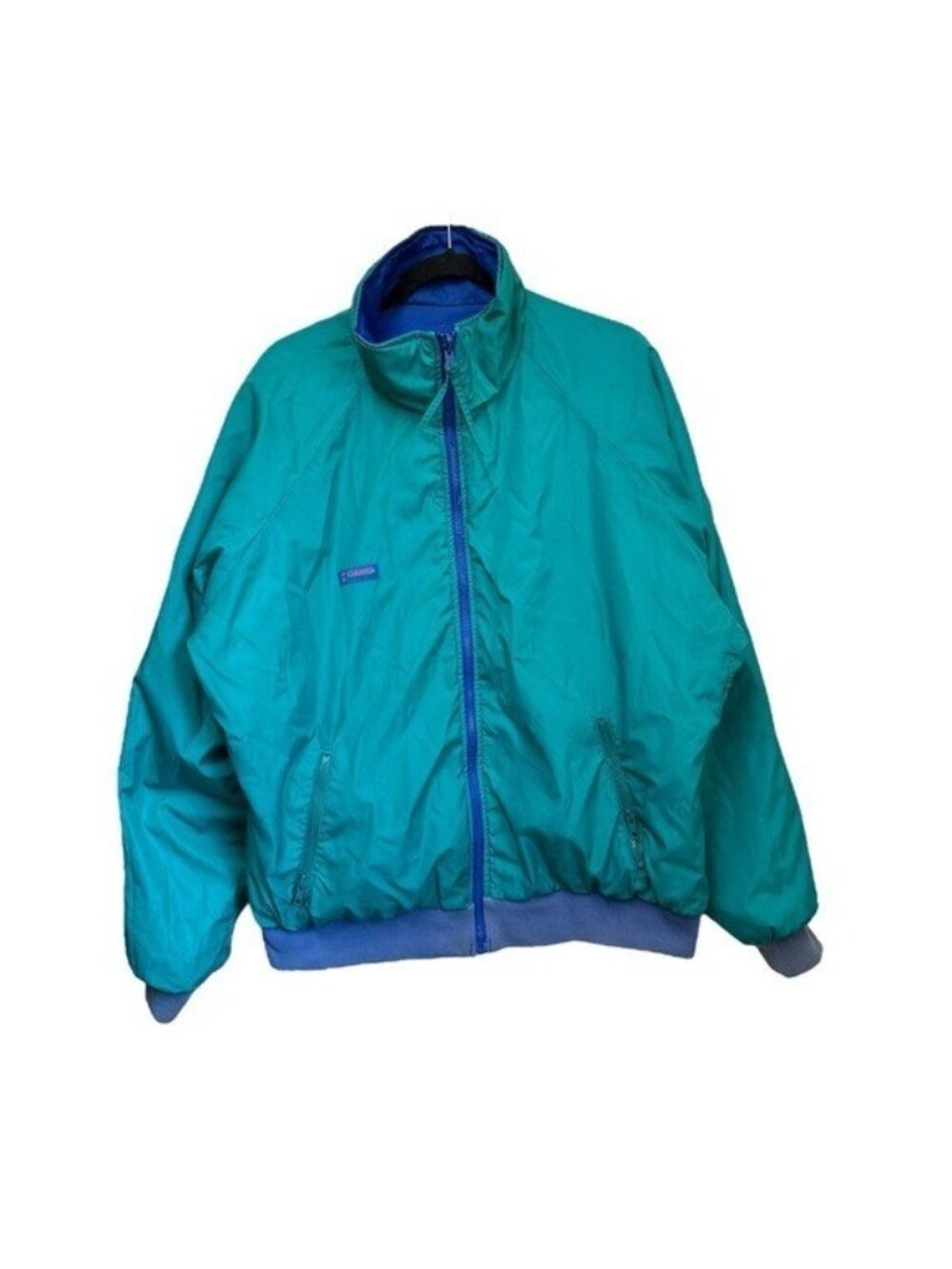 Vintage Columbia Mens XL Windbreaker Jacket Reversible Blue Green 80s Thinsulate